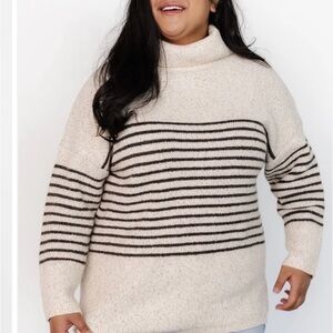 Baltic Born Cream and Black Striped Turtleneck Sweater NWT
